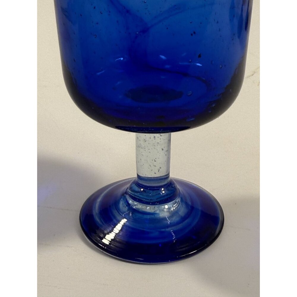 Hand Blown Cobalt Blue Wine Glasses | Set 4 Stemmed Glassware Collectible Barwar - Picture 7 of 16